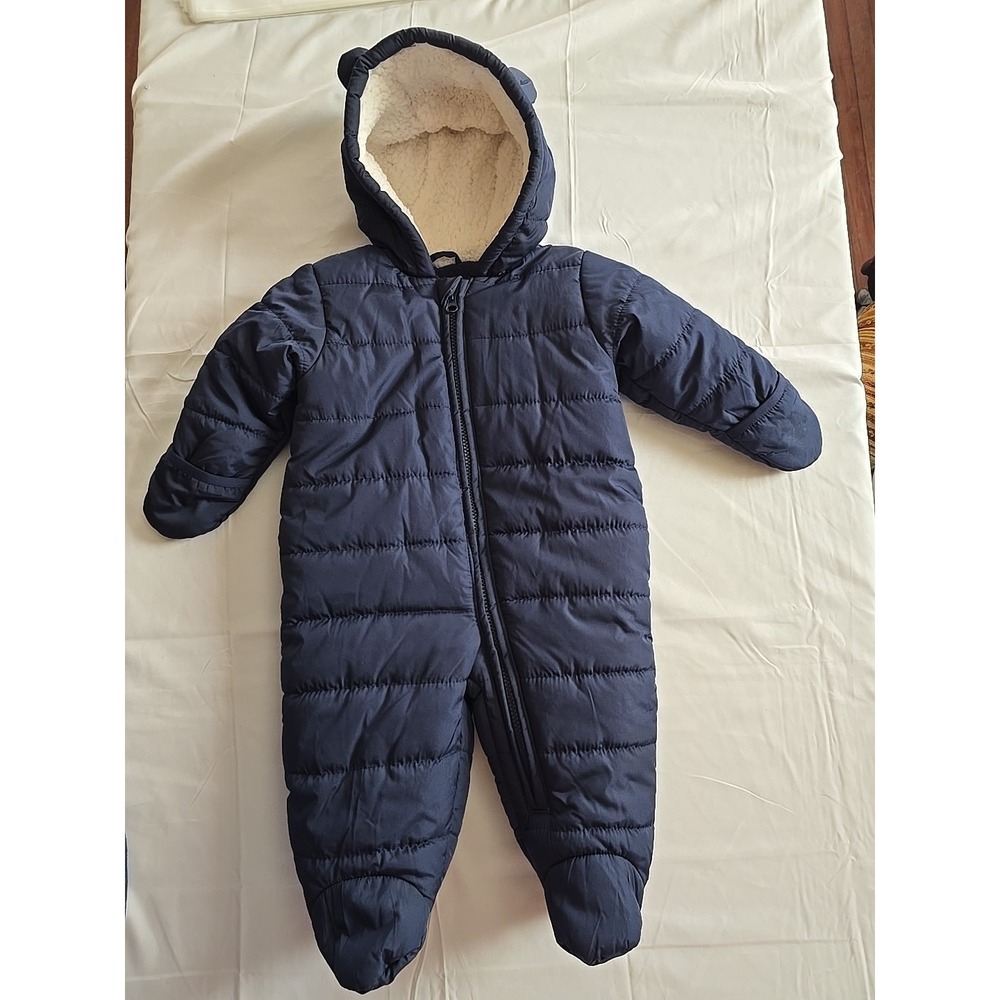 NWOT New THE CHILDREN'S PLACE Baby Blue‎ Infant Snowsuit 6-9 Months Bear Hood